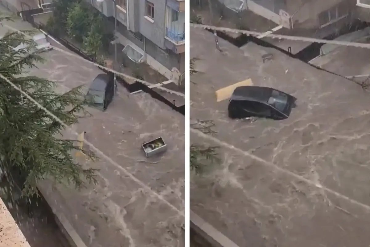 Ankara’da yağış kabusu! Sular bir aracı böyle sürükledi