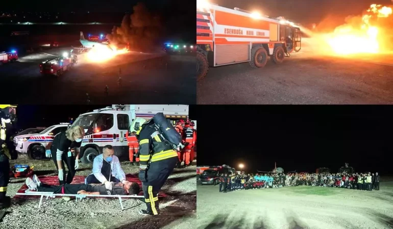 Esenboğa Havalimanı'nda Uçak Kazası ve Kimyasal Sızıntı Tatbikatı Gerçekleşti