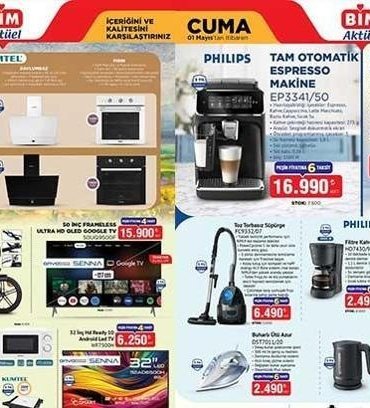 BİM 28 NİSAN-1 MAYIS AKTÜEL KATALOGLAR! BİM 1 Mayıs Cuma aktüel kataloğunda bu hafta hangi ürünler satışa sunulacak? Dondurma Yapabilen Hamur Yoğurma Makinesi, Halı Koltuk Temizleme Makinesi, Tam Otomatik Espresso Makinesi...