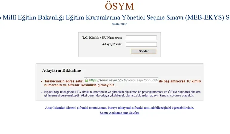 MEB EKYS sonuç sorgulama ekranı 2026! EKYS sınav sonuçları bugün açıklanır mı, ne zaman açıklanacak? sonuc.osym.gov.tr