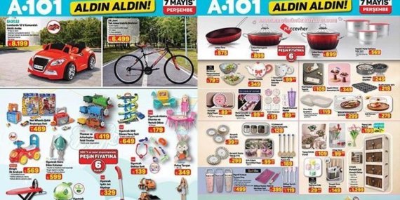 YARIN SATIŞTA! A101 AFİŞ (7 MAYIS PERŞEMBE) A101 Aldın Aldın 7 Mayıs Perşembe aktüel kataloğunda hangi ürünler satışa sunulacak? Multi Blender Seti, Philips Toz Torbasız Süpürge, Dikiş Makinesi, Hareketli Akıllı Led Ekran, Üç Tekerlekli Elektrikli Moped…