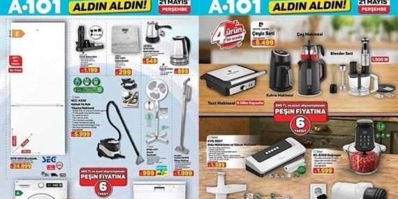 A101 HAFTANIN YILDIZLARI (16-22 MAYIS) A101 Aldın Aldın 21 Mayıs aktüel kataloğunda hangi ürünler satışa çıkacak? Cam Su Isıtıcı, Gıda Mühürleme ve Vakum Makinesi, Kıyma Makinesi, Çaydanlık, Düdüklü Tencere Seti…