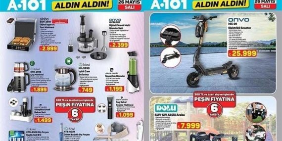 26 MAYIS A101 GÜNCEL AFİŞ YARIN SATIŞA ÇIKIYOR! A101 Aldın Aldın 26 Mayıs Salı aktüel kataloğunda hangi ürünler satışa sunulacak? 5 Programlı Bulaşık Makinesi, Multi Blender Seti, Çay Makinesi, 5 Başlıklı Erkek Bakım Seti, Şarjlı El Süpürgesi…