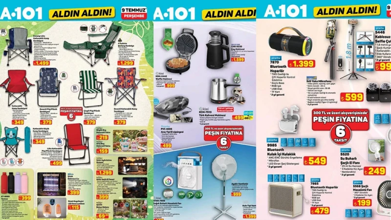 A101 9 Temmuz 2026 Kataloğu: Ayaklı vantilatör, soğuk buharlı masaüstü 1an, waffle makinesi, kamp çadırı, akülü çocuk arabası geliyor