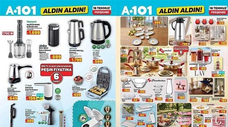 YEPYENİ A101 AFİŞİ 16TEMMUZ PERŞEMBE | A101 Aldın Aldın 16 Temmuz Perşembe aktüel kataloğunda hangi ürünler satışta olacak? Buharlı Kırışık Giderici, Şarjlı Su Pompası, Katlanabilir Cezve, Kilim, Klozet Takımı…