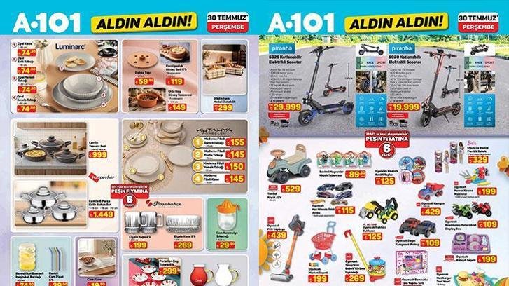 YEPYENİ A101 KATALOĞU YARIN SATIŞTA | A101 Aldın Aldın 30 Temmuz Perşembe aktüel kataloğunda hangi ürünler satışta olacak? Mutfak Robotu, Şarjlı Masa Lambası, 4 Tekerlekli Elektrikli Kamyonet, Elektrikli Moped, Oyuncak Pilli Süpürge, Borosilikat Kulplu Çay Bardağı 6’lı
