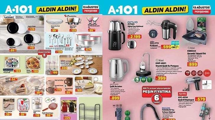13 AĞUSTOS PERŞEMBE A101 AKTÜEL İNDİRİMLERİ! A101 Aldın Aldın 13 Ağustos Perşembe aktüel kataloğunda hangi ürünler satışa sunulacak? Termosifon, Dijital Çay Makinesi, Çelik Su Isıtıcı, Stantlı Şarjlı Su Pompası…