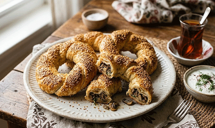 Kıymalı Mantarlı Simit Börek Tarifi