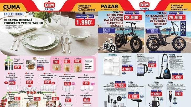 BİM YENİ AKTÜEL KATALOGLAR 25-28-30 Ağustos aktüel katalogları! 28 Ağustos Cuma BİM aktüel kataloğunda hangi ürünler satışa sunulacak? Halı, Yazma, 18 Parça Porselen Desenli Yemek Takımı, Gravürlü Cam Çerezlik Seti, 2’li Cam Sıvı Sabunluk…